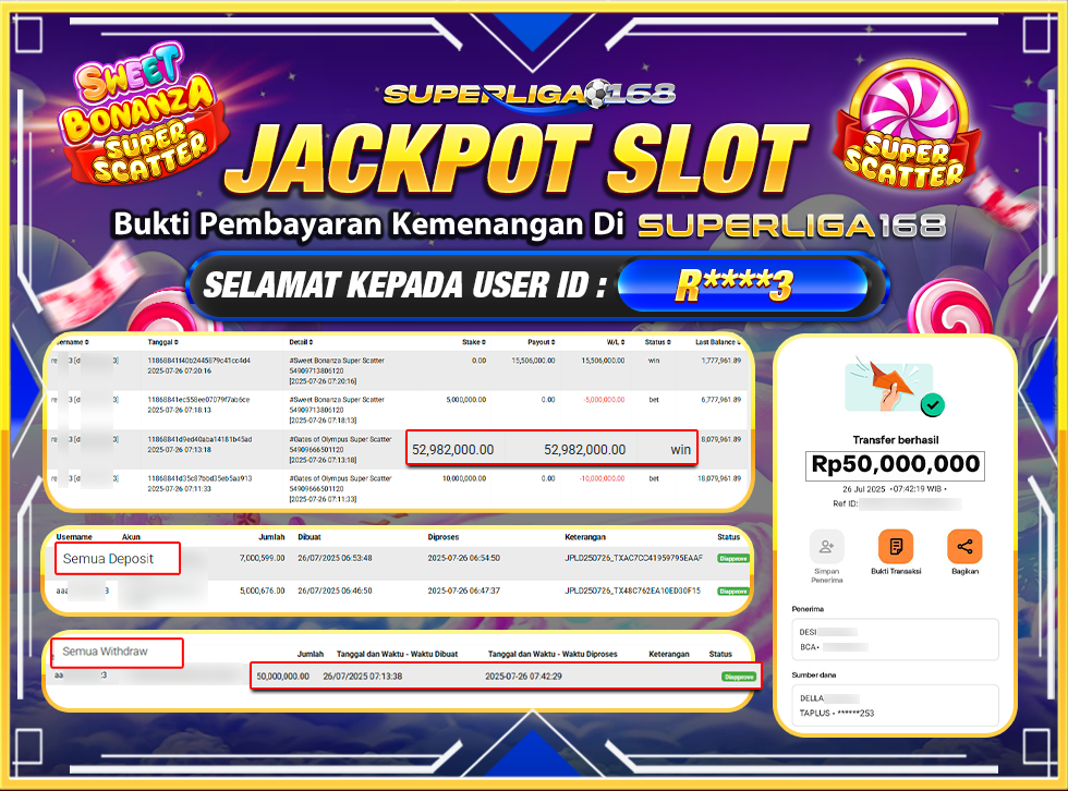 SUPERLIGA168 JACKPOT SWEET BONANZA SUPER SCATTER Rp.50,000,000-